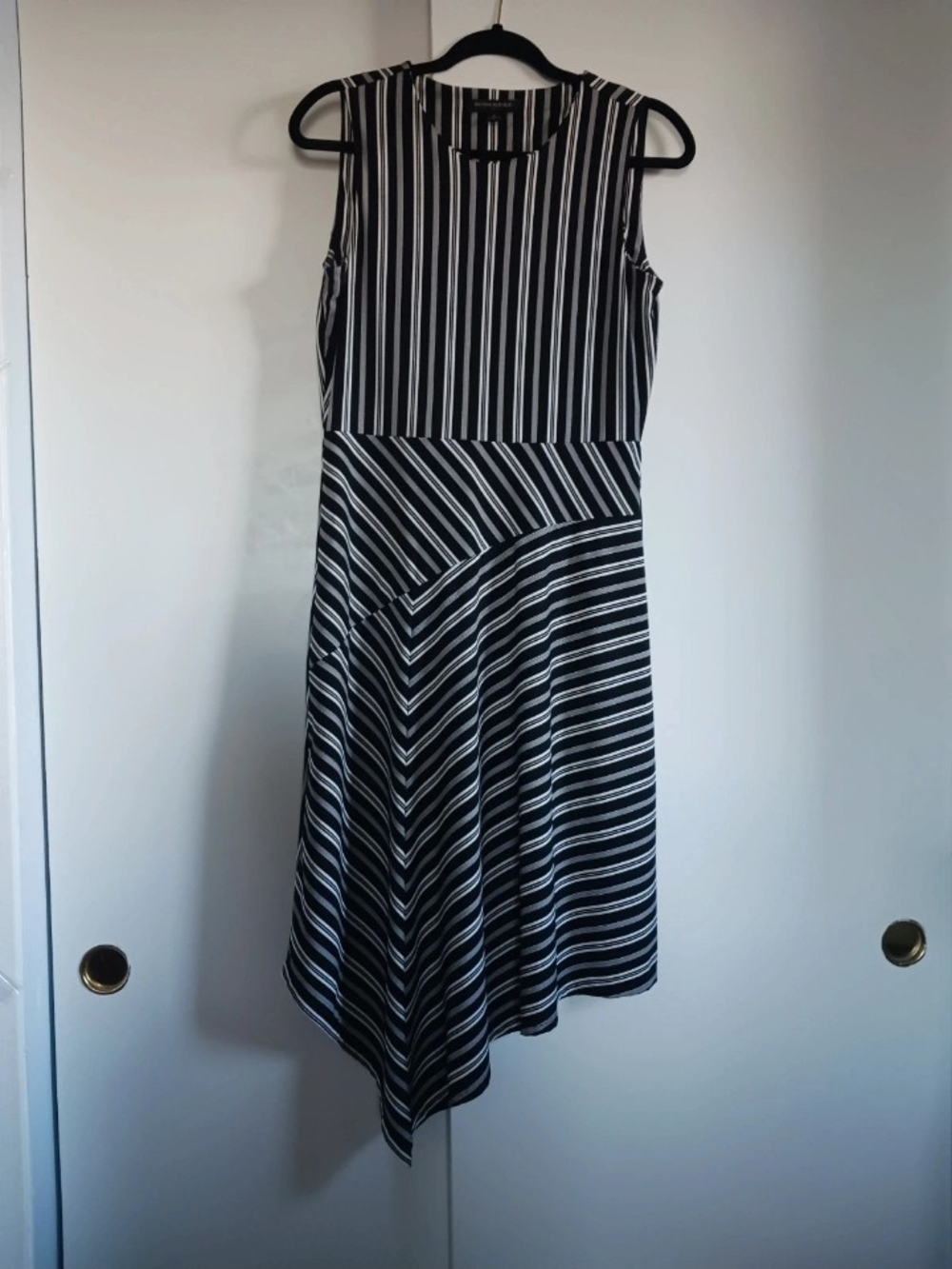 Banana Republic Black and White Striped High-Low Sleeveless Dress